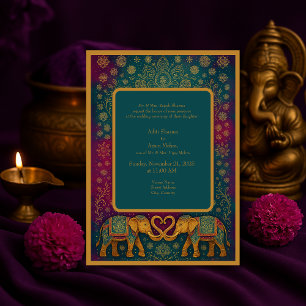 Elegant teal oriental elephant mandala Wedding Invitation