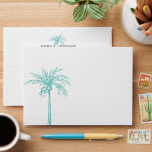 Elegant Teal Palm Tree Return Address Envelope