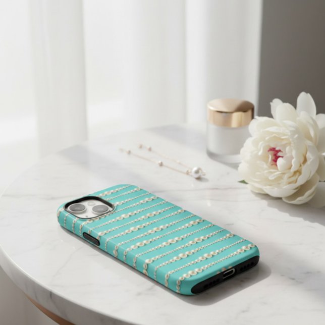 Elegant Teal & Pearl Necklaces iPhone Case (Creator Uploaded)