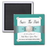 Elegant Teal Pearl Ribbon Photo Save The Date Magnet at Zazzle