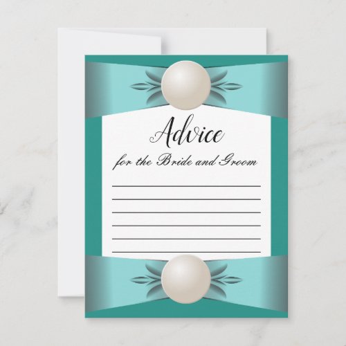 Elegant Teal Pearl Ribbon Wedding Advice Card