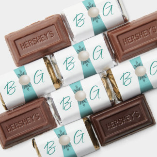 Elegant Teal Pearl Ribbon Wedding Monogram Hershey's Miniatures