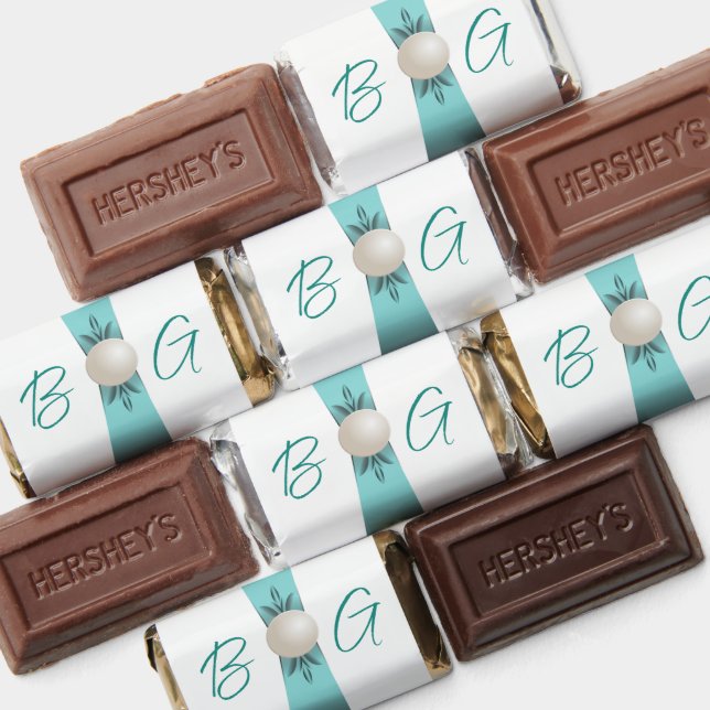 Elegant Teal Pearl Ribbon Wedding Monogram Hershey's Miniatures (Assorted)