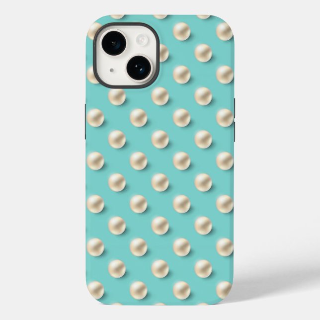 Elegant Teal & Pearls iPhone Case (Back)