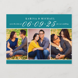 Elegant Teal Photo Collage Wedding Save the Date Announcement Postcard