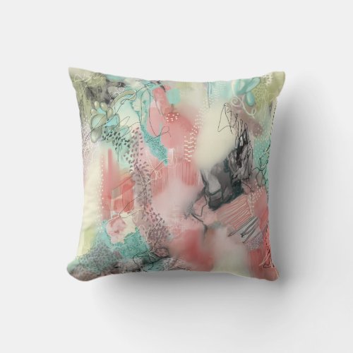 Elegant teal pink and green throw pillow