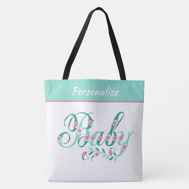 Elegant Teal Pink Baby Pretty Personalized Tote Bag (Front)
