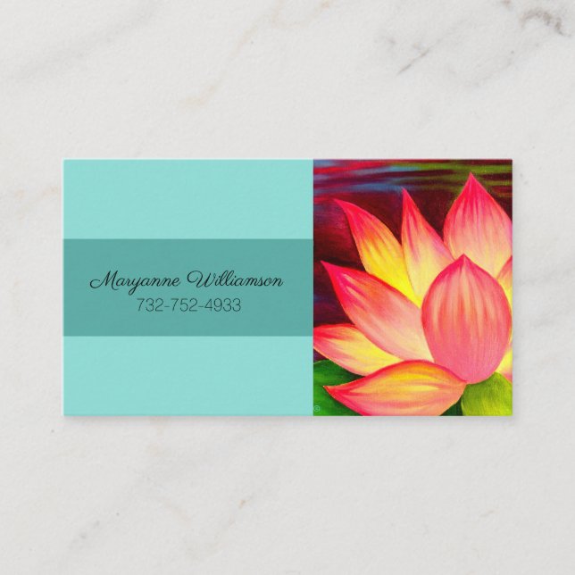 Elegant Teal Pink Lotus Flower Personalize Floral Business Card (Front)