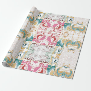 Elegant Teal & Pink Retro Marble Fluid Art Mosaic Wrapping Paper