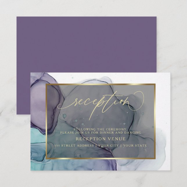 Elegant Teal Plum Purple Smoky Reception  Invitation (Front/Back)