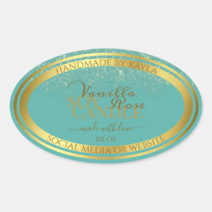 Elegant Teal Product Packaging Labels Gold Frame