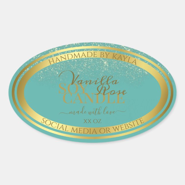 Elegant Teal Product Packaging Labels Gold Frame (Front)