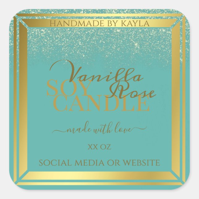 Elegant Teal Product Packaging Labels Gold Frame (Front)
