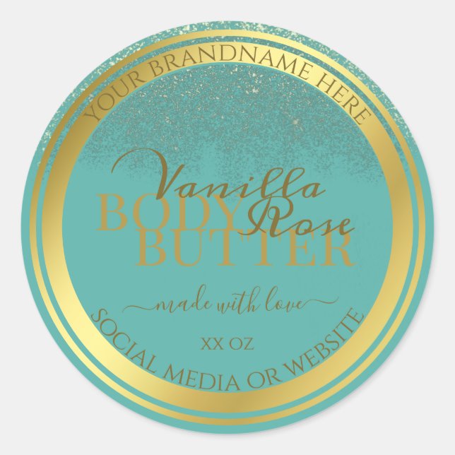 Elegant Teal Product Packaging Labels Gold Frame (Front)