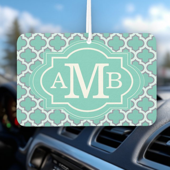Elegant Teal Quatrefoil Pattern Custom Monogram Air Freshener (Creator Uploaded)