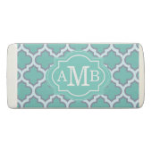 Elegant Teal Quatrefoil Pattern Custom Monogram Eraser (Front)