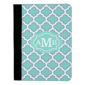 Elegant Teal Quatrefoil Pattern Custom Monogram Padfolio (Front)