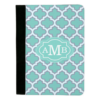 Elegant Teal Quatrefoil Pattern Custom Monogram Padfolio