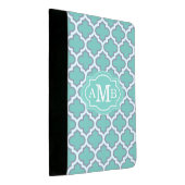 Elegant Teal Quatrefoil Pattern Custom Monogram Padfolio (Angled)