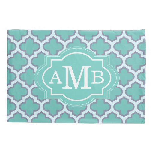 Elegant Teal Quatrefoil Pattern Custom Monogram Pillowcase Zazzle