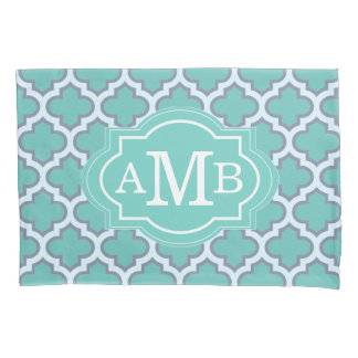 Elegant Teal Quatrefoil Pattern Custom Monogram Pillowcase
