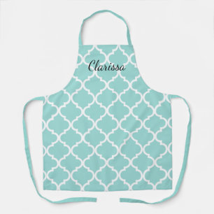 Elegant teal quatrefoil pattern kitchen cooking apron