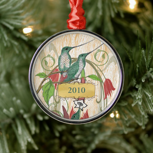Elegant Teal Red Vintage Hummingbirds Ornament (Tree)