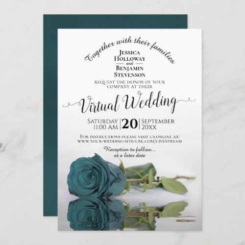 Elegant Teal Reflecting Rose Virtual Wedding Invitation