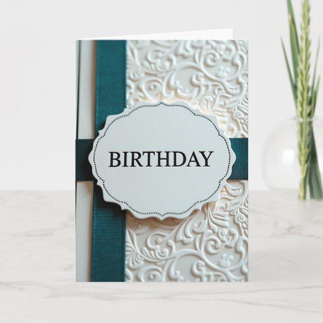 Elegant Teal Ribbon Birthday Card (Front)