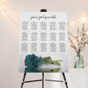 Elegant Teal Rose 15 Table Wedding Seating Chart Foam Board