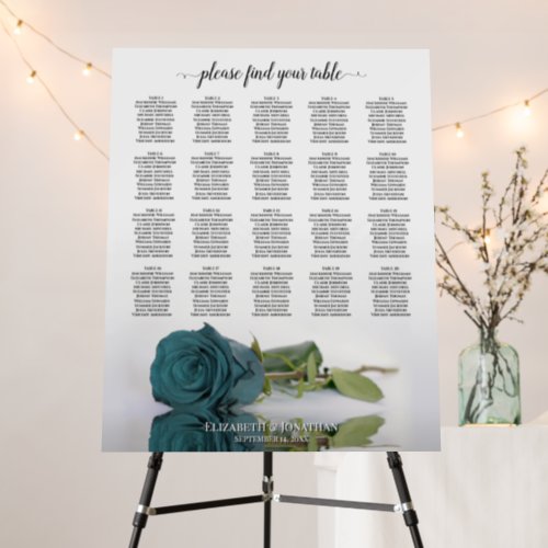 Elegant Teal Rose 20 Table Wedding Seating Chart Foam Board