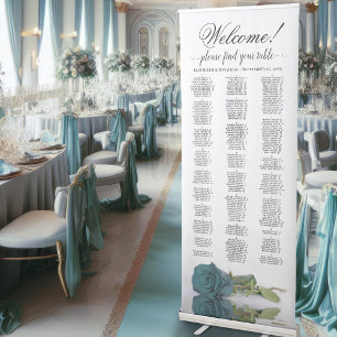 Elegant Teal Rose Alphabetical Seating Chart Retractable Banner