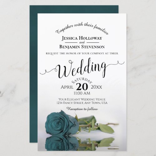 Elegant Teal Rose BUDGET Wedding Invitation