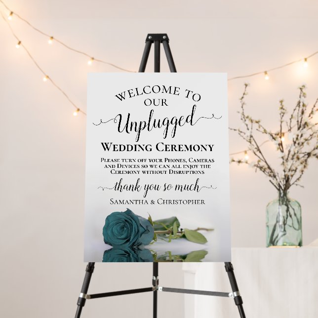 Elegant Teal Rose Chic Unplugged Wedding Ceremony Foam Board (In Situ (Stand))