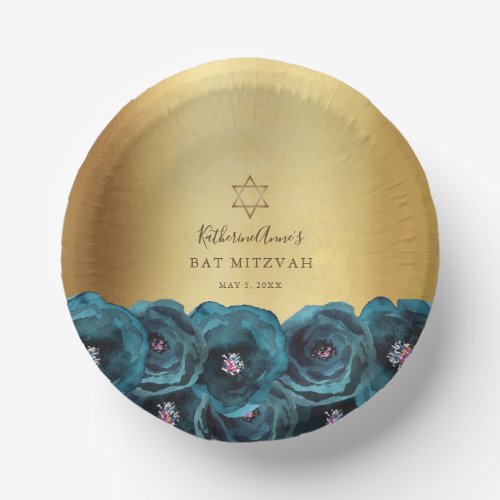 Elegant Teal Rose Floral Gold Bat Mitzvah