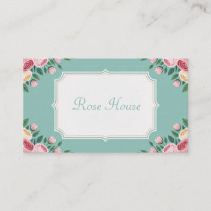 Elegant Teal Rose Floral Scallop Geometric Frame Business Card