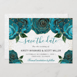 Elegant Teal Rose & Gold Accents Wedding Save The Date