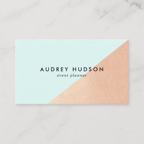 Elegant teal rose gold foil color block geometric business card