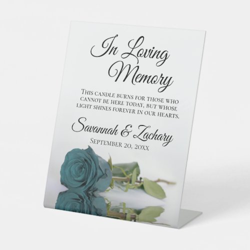Elegant Teal Rose Loving Memory Wedding Memorial Pedestal Sign