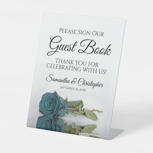 Elegant Teal Rose Please Sign Our Guest Book