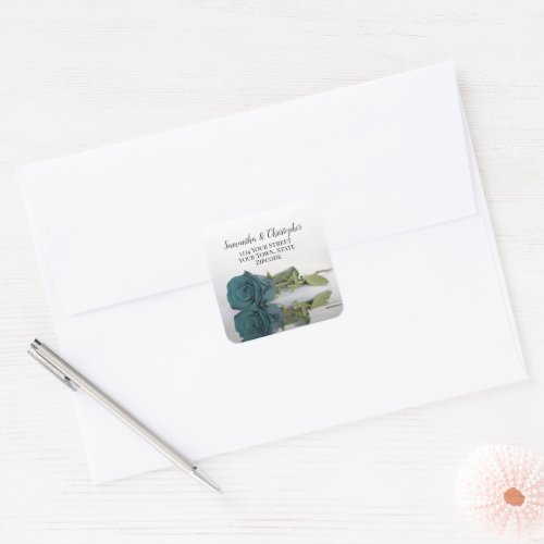 Elegant Teal Rose Return Address Envelope Seal