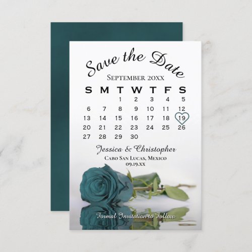 Elegant Teal Rose Romantic Wedding Calendar Save The Date