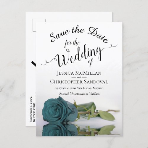 Elegant Teal Rose Simple Wedding Save the Date Announcement Postcard