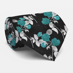elegant teal rose tiled pattern neck tie