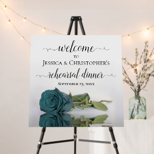 Elegant Teal Rose Wedding Rehearsal Dinner Welcome Foam Board