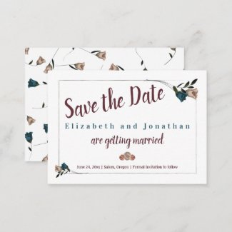 Elegant Teal Rose Wedding Save the Date Card