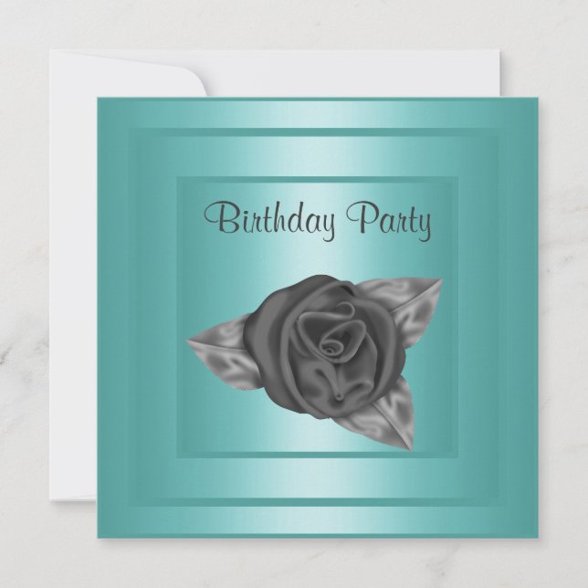 ELEGANT TEAL ROSEBUD BIRTHDAY INVITATION (Front)