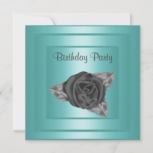 ELEGANT TEAL ROSEBUD BIRTHDAY INVITATION