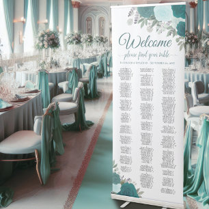 Elegant Teal Roses Alphabetical Seating Chart Retractable Banner