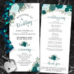 Elegant Teal Roses Boho Watercolor Floral Wedding Program<br><div class="desc">This beautiful wedding program features an elegant floral boho chic design with hand painted roses in shades of teal, turquoise, aqua, and cyan on a white background. The titles are written in fancy script calligraphy, and there is space for your ceremony and wedding party details, as well as a short...</div>